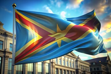 Obraz premium 4K Close-Up Waving Congolese Flag, 3D Render, Architectural Detail