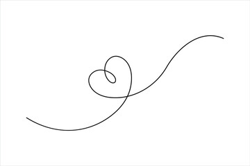 Continuous one line drawing of heart valentine's day love isolated hand drawn vector illustration