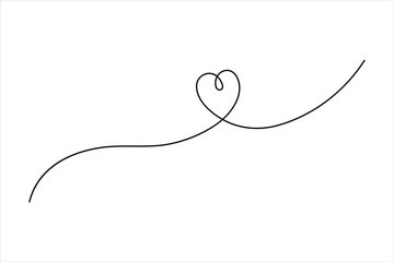 Continuous one line drawing of heart valentine's day love isolated hand drawn vector illustration