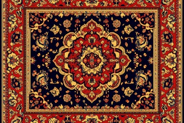 Intricate Persian Carpet Design: A Symphony of Red, Gold, and Black