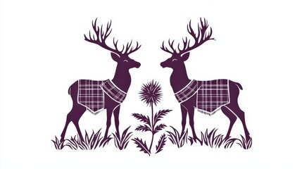 Detailed Illustration of Two Deer in Traditional Attire Against a White Background for Shirt Design