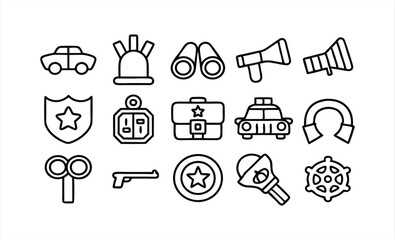 set of outline icons related to police  linear 