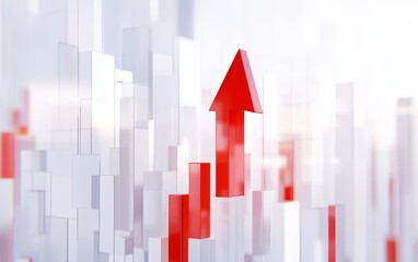 Red arrow soaring, growth chart, white background, data visualization, financial success