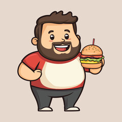 A little fat boy eating fast food vector illustartion 