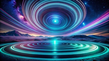 Obraz premium Abstract Dark Background with Glowing Teal and Purple Concentric Rings - Stock Photo