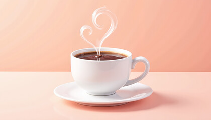 Obraz premium Elegant coffee cup emitting heart-shaped steam against pastel background, cozy feeling