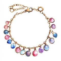 Fototapeta premium Tiny bracelet with a little charm collection, Watercolor style, isolated on white background, clipart