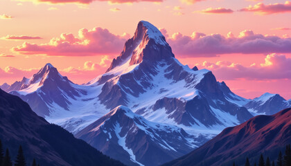 Abstract geometric mountain peaks in vibrant colors, artistic expression