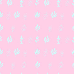Seamless pattern with green leaves on a pink background. Floral ornament for fabric, textile, wrapping, wallpaper, background, scrapbooking. Vector pattern