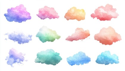 Tiny cloud with a little rainbow collection, Watercolor style, isolated on white background, clipart