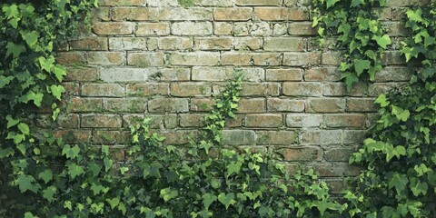 Old Brick Wall Covered With Lush Green Ivy