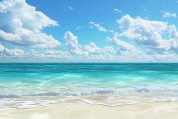 Obraz premium Tranquil Ocean Scene with White Sand and Blue Sky