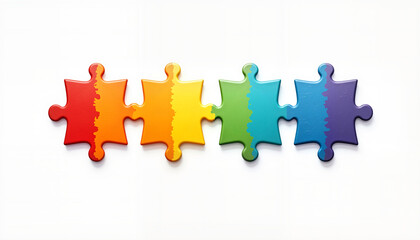 Obraz premium Colorful puzzle pieces fitting together on white background, teamwork concept