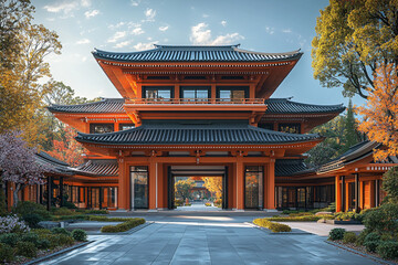 Obraz premium Serene Kyoto Temple in Bloom