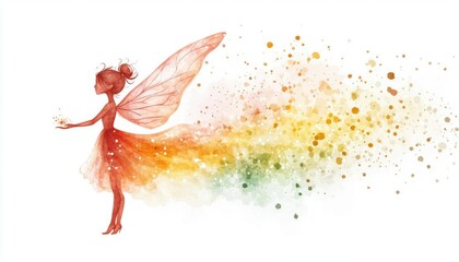 Fototapeta premium Tiny fairy with a little magic dust collection, Watercolor style, isolated on white background, clipart