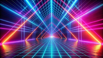Abstract Neon Grid Background: 3D Perspective, Vivid Colors, Futuristic Design