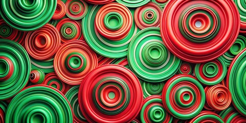 Fototapeta premium Abstract Red Green Ring Pattern Background - Modern Dynamic Design