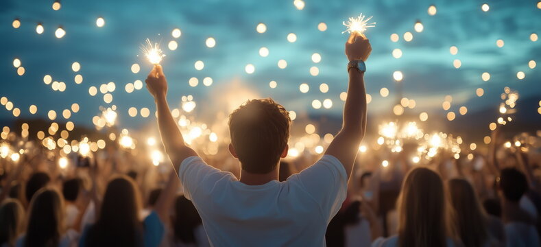 A crowd of people at a live event, concert, party, or a gig, participants of a live event venue. Wide format. Hand edited Generative AI.
