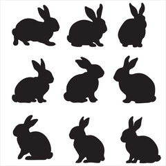 set of vector different type of bunny silhouettes	