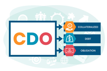 CDO - Collateralized Debt Obligation acronym. business concept background. vector illustration concept with keywords and icons. lettering illustration with icons for web banner, flyer, landing page