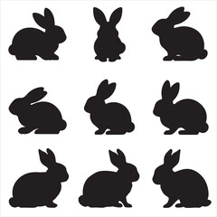 set of vector different type of bunny silhouettes	