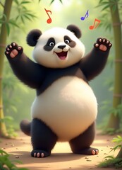 Funny cute happy Panda raising his hands