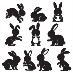 set of vector different type of bunny silhouettes	