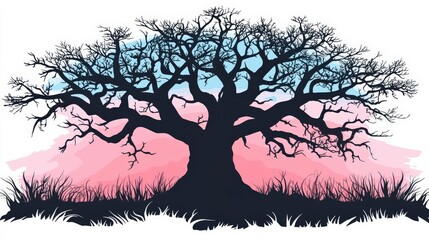 Elegant Pastel Dawn Sky with Silhouetted Tree Design on White Background for Unique Artistic Creations