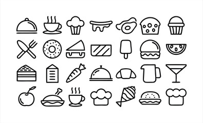 set of outline icons related to restaurant  caf 