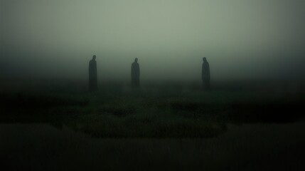 Enchanting Apparition in a Verdant Field Amidst Nocturnal Rain