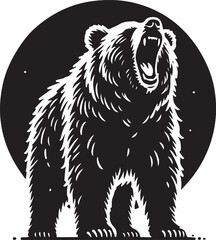 Obraz premium brown bear silhouette.Artistic Illustration of Roaring Bear in Black and White