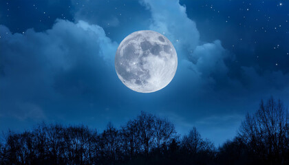 Naklejka premium majestic full moon on the dark blue sky creating a magical and ethereal atmosphere