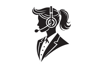 call center agent in profile view silhouette logo