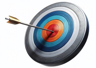 Bullseye Target Arrow Hit Center Success Business Goal Achievement Strategic Planning White Background Stock Photo