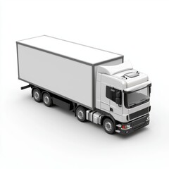 Realistic white delivery truck with blank cargo area viewed from above on a clean white background