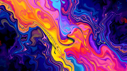 Fototapeta premium Vibrant Abstract Swirl Background: Colorful Liquid Paint Texture, Modern Digital Art, Psychedelic Fluid Pattern Design