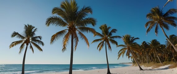Obraz premium Breezy closeup of palm trees swaying under a clear blue sky capturing the spirit of summer and relaxation by the beach