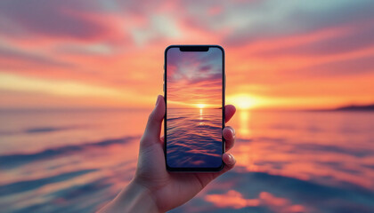Golden Hour Sunset Over the Ocean Captured on a Smartphone