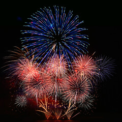 Obraz premium colourful firework display set for celebration happy new year and merry christmas and fireworks on black background