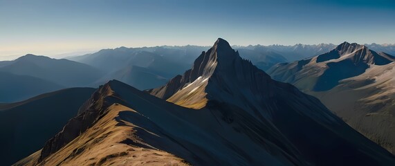 Breathtaking closeup of mountain vistas under a clear blue sky capturing the majesty of natures untouched landscapes