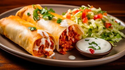Cheesy Chicken Chimichangas with Melted Cheddar and Beans, Topped with Salsa - Perfect Dinner Meal