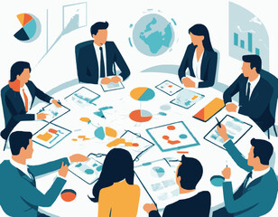 Successful Team Brainstorming Ideas - Business Meeting Vector