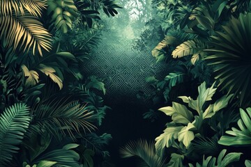 Lush Tropical Foliage Before Geometric Wall