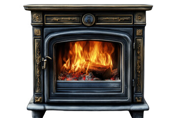wood burning stove in fireplace