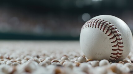 Baseball on field, stadium background, game prep