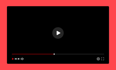 Video player template interface: blank mockup for a video player web UI design. Stock vector suitable for showcasing multimedia player templates on websites.