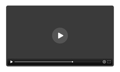Video player template interface: blank mockup for a video player web UI design. Stock vector suitable for showcasing multimedia player templates on websites.
