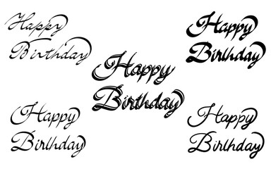 「お誕生日おめでとう」の手書き文字セット。カリグラフィー風。