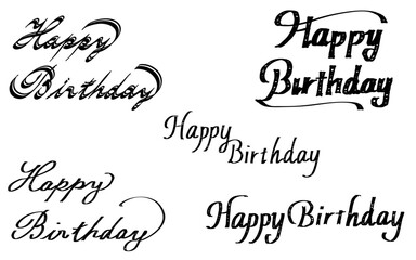「お誕生日おめでとう」の手書き文字セット。カリグラフィー風。