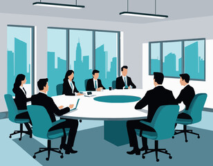 Diverse Business Team in Meeting Room - Vector Illustration